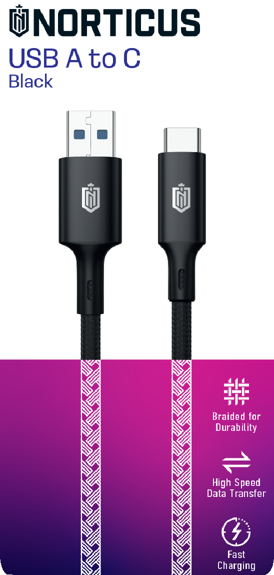 Norticus USB A to C black braided cable product package
