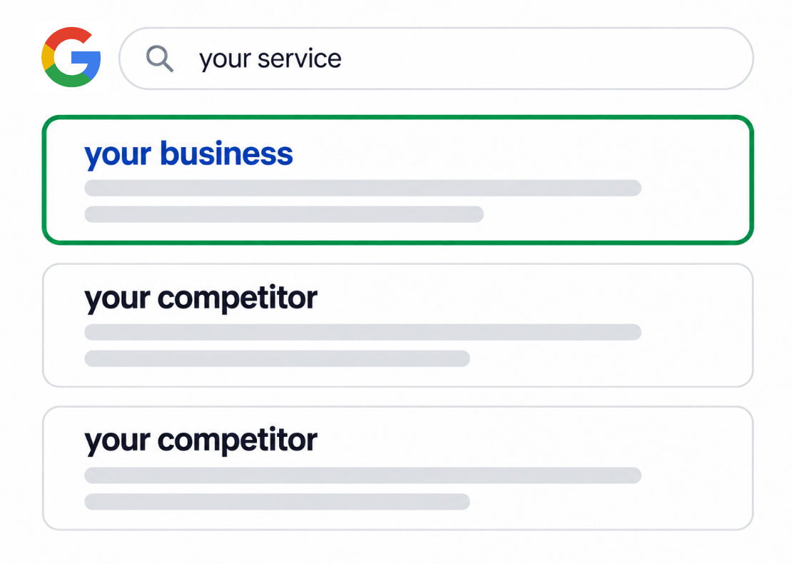 Search results illustration showing your business above two competitors